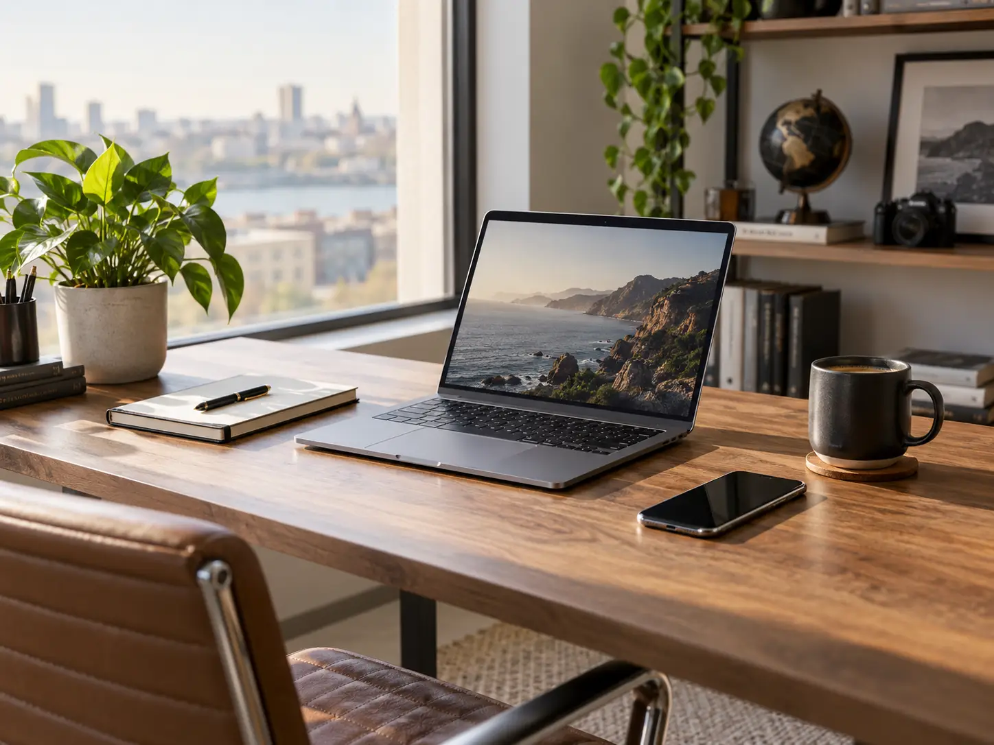 Moderne werkplek met rustige lifestyle-elementen en ruimte voor inspiratie